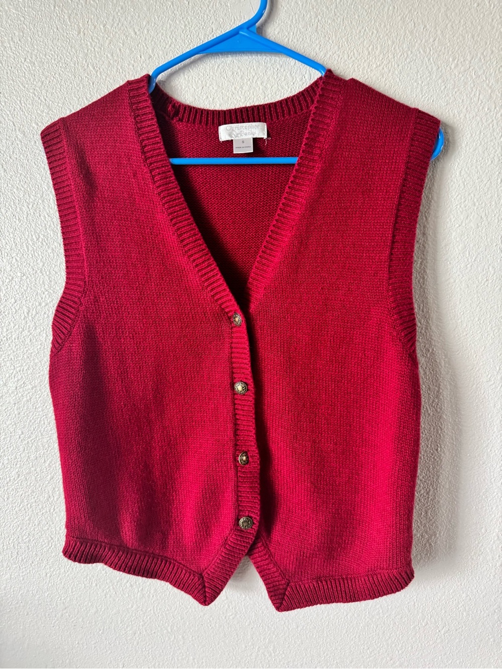 Vtg! C&B V-Neck Red Button Front Women's Sweater Vest